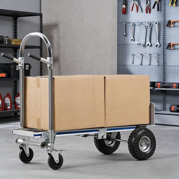 2 in 1 Hand Truck, 1000 lbs. Load Capacity for 4-Wheel Mode, Convertible Hand Truck Dolly with Non-Slip Handle