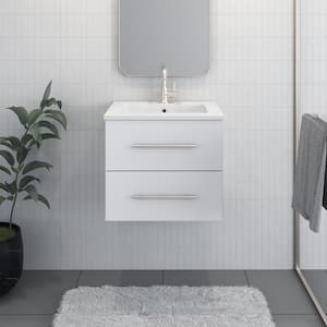 Napa 24 in. W. x 20 in. D Single Sink Bathroom Vanity Wall Mounted in White with Acrylic Integrated Countertop