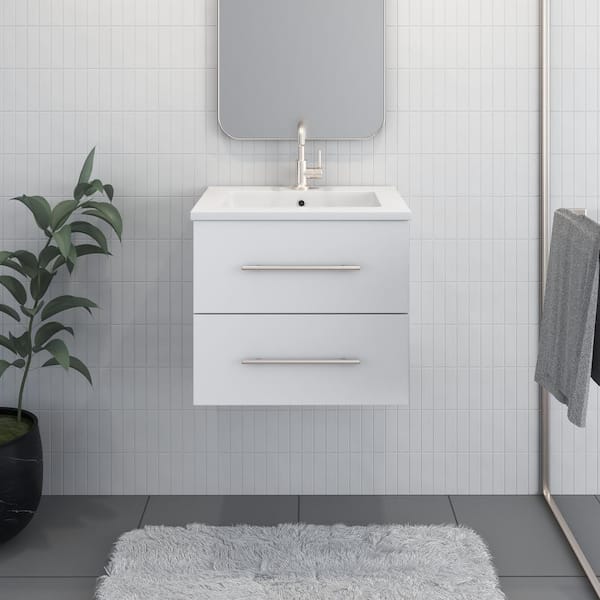 VOLPA USA AMERICAN CRAFTED VANITIES Napa 24 in. W. x 20 in. D Single Sink Bathroom Vanity Wall Mounted in White with Acrylic Integrated Countertop