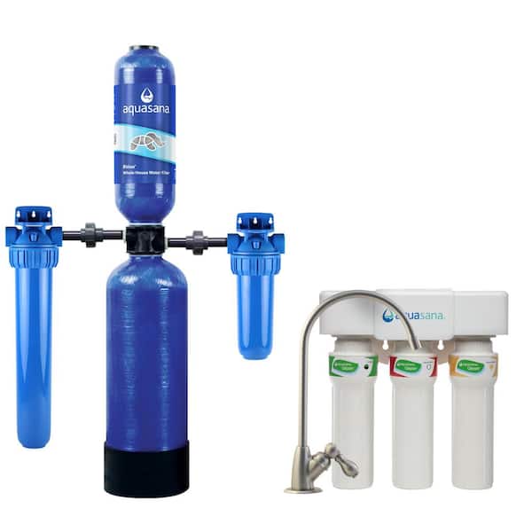 Aquasana Rhino 4-Stage 300,000 Gal. Whole House Water Filtration System and 3-Stage Max Flow Under Counter Water System
