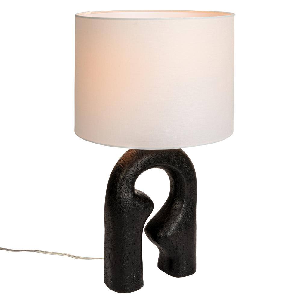 Black Resin Abstract Sculptural Drum Shade Table Lamp