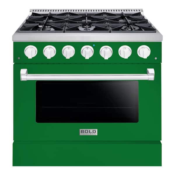 Hallman BOLD 36 in. 5.2 cu. ft. 6 Burner Freestanding All Gas Range with Gas Stove and Gas Oven in. Green Family