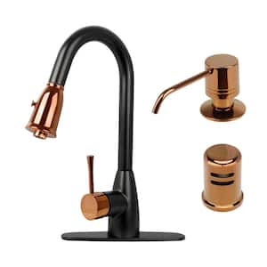 Two Tone Single Handle Deck Mount Pull Down Sprayer Kitchen Faucet with Deckplate and Soap Dispenser and Air Gap