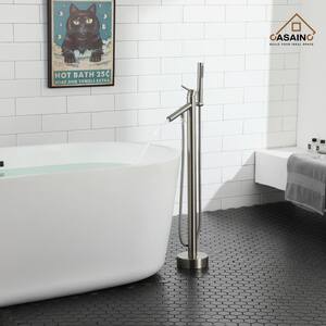 Single-Handle Floor Mount Freestanding Tub Faucet with Hand Shower in. Brushed Nickel