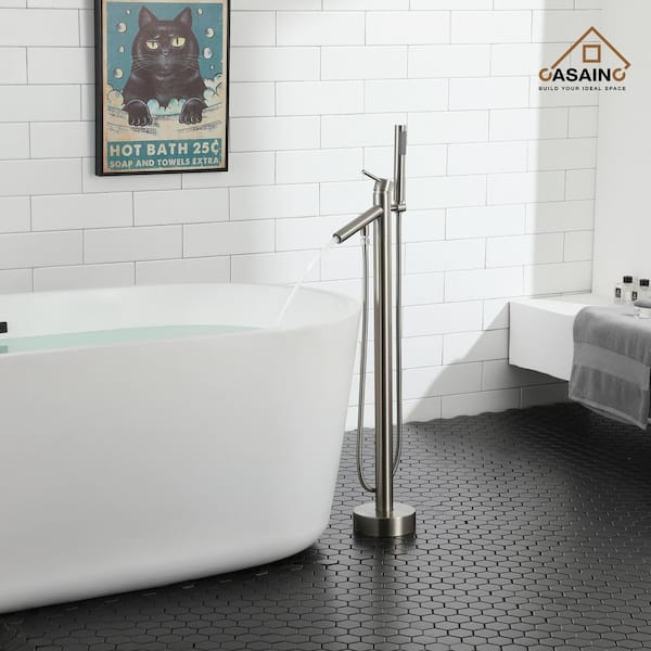 Single-Handle Floor Mount Freestanding Tub Faucet with Hand Shower in. Brushed Nickel