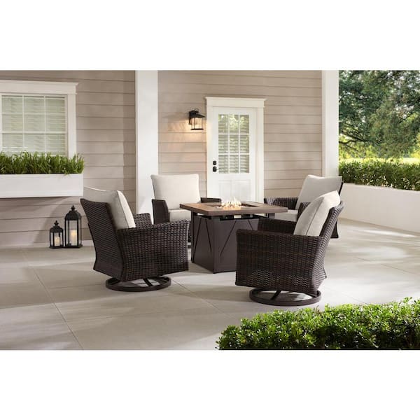Hampton Bay Lakeline 5 Piece Brown, Home Depot Patio Sets With Gas Fire Pit