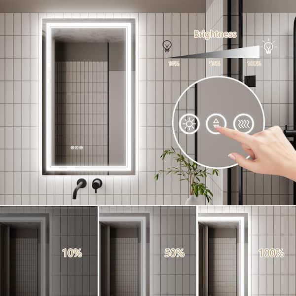 24 in. W x 40 in. H Rectangular Frameless LED Light Dimmable Anti-Fog Wall Bathroom Vanity Mirror