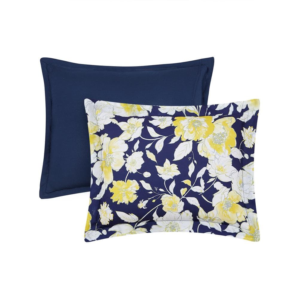 King Navy Yellow Floral Microfiber Comforter Set