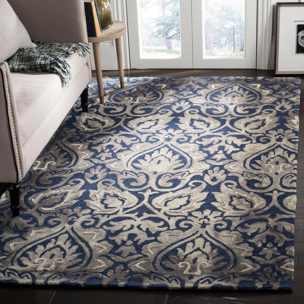 Handmade Gray Floral Tufted Wool Rectangular Accent Rug 2' x 3'