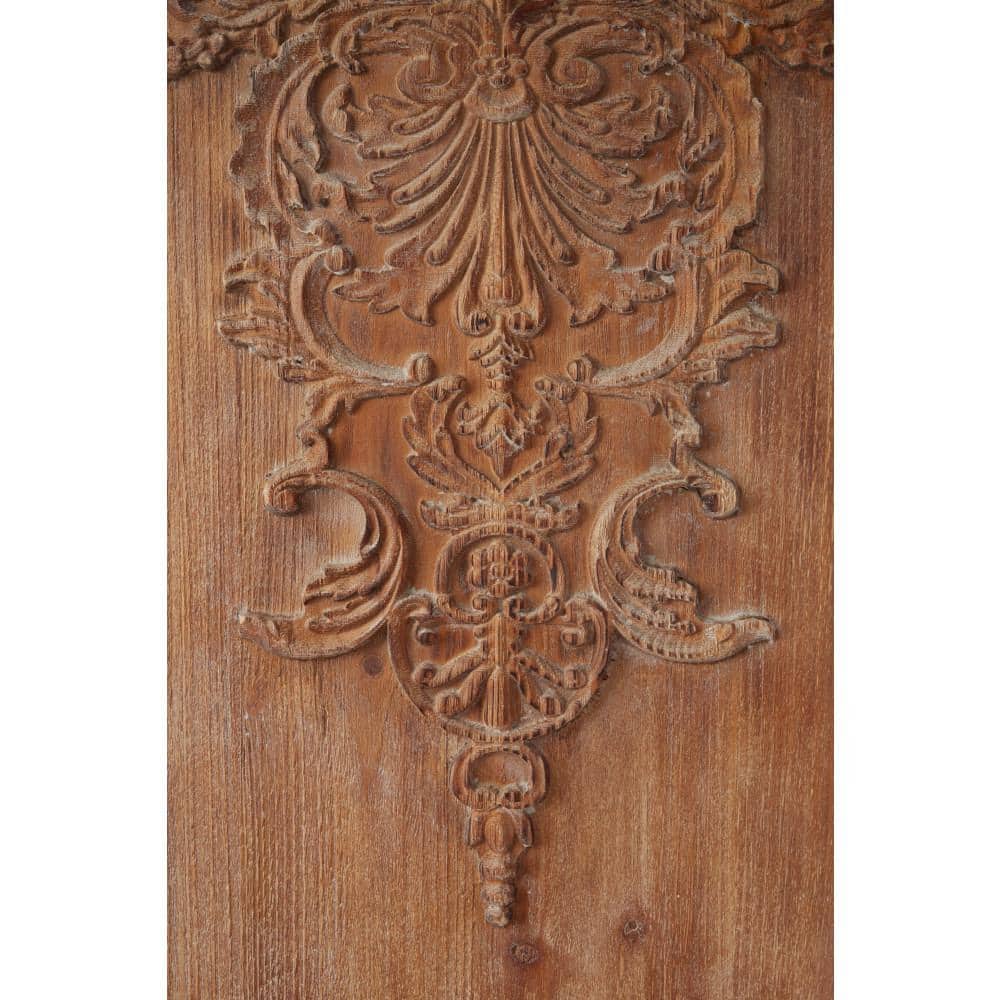 Brown Wood Carved Floral Antefix Wall Decor Set of 3