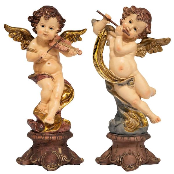 Design Toscano 10 in. H Italian Baroque Style Musical Cherub Tabletop Statues (2-Pack)