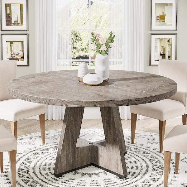 BYBLIGHT Roesler Farmhouse Gray Wood 47 in. 4 Legs Round Dining Table Small Kitchen Dining Table Seats 4 BB XK00468XHY The Home Depot