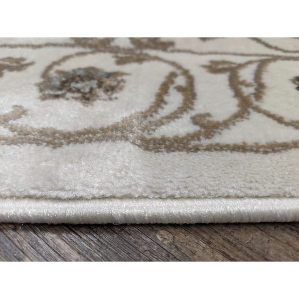 Pisa Bone 8 ft. Round Traditional Oriental Floral Scroll Area Rug