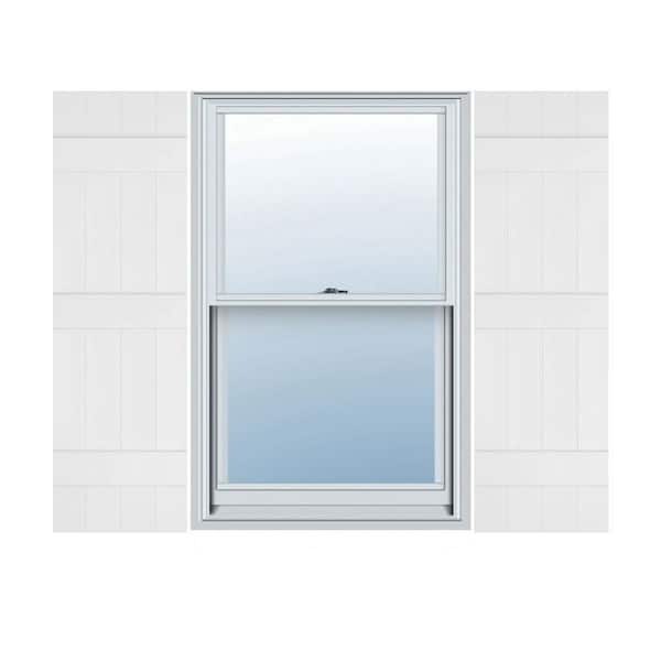 Ekena Millwork 14 in. x 70 in. Lifetime Vinyl Custom Four Board Joined Board and Batten Shutters Pair Bright White