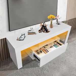 White TV Stand Fits TV's up to 43 in. with Drawer, Modern TV Media Console Entertainment Center