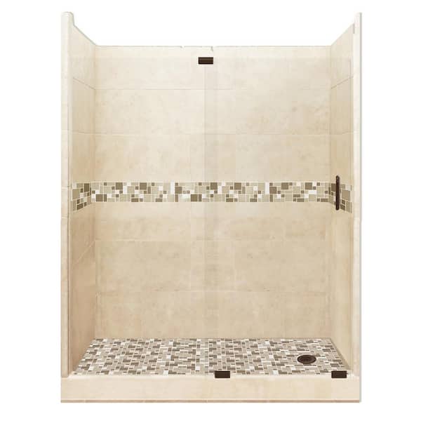 American Bath Factory Tuscany Grand Slider 32 in. x 60 in. x 80 in. Right Drain Alcove Shower Kit in Desert Sand and Old Bronze Hardware