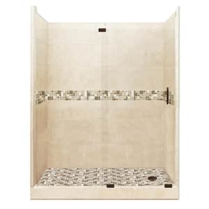 Tuscany Grand Slider 36 in. x 60 in. x 80 in. Right Drain Alcove Shower Kit in Desert Sand and Old Bronze Hardware