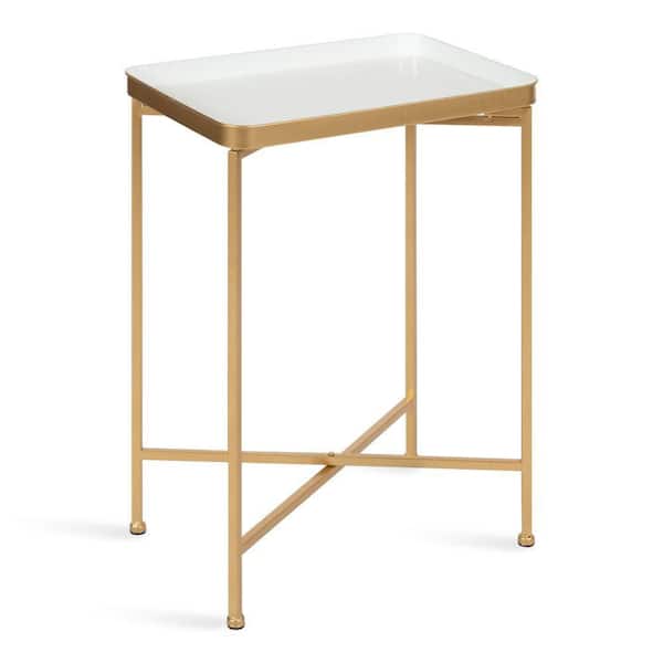 Kate and Laurel Celia 17.91 in. White Rectangle Metal End Table
