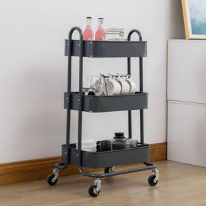 3-Tier Metal 4-Wheeled Storage Shelves Utility Cart in Gray