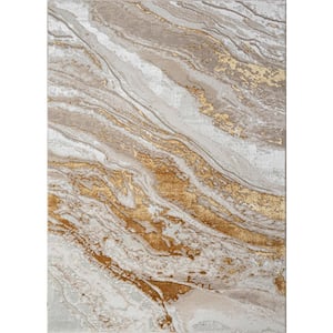 "Adi" 4' x 6' Gold/White Abstract Area Rug