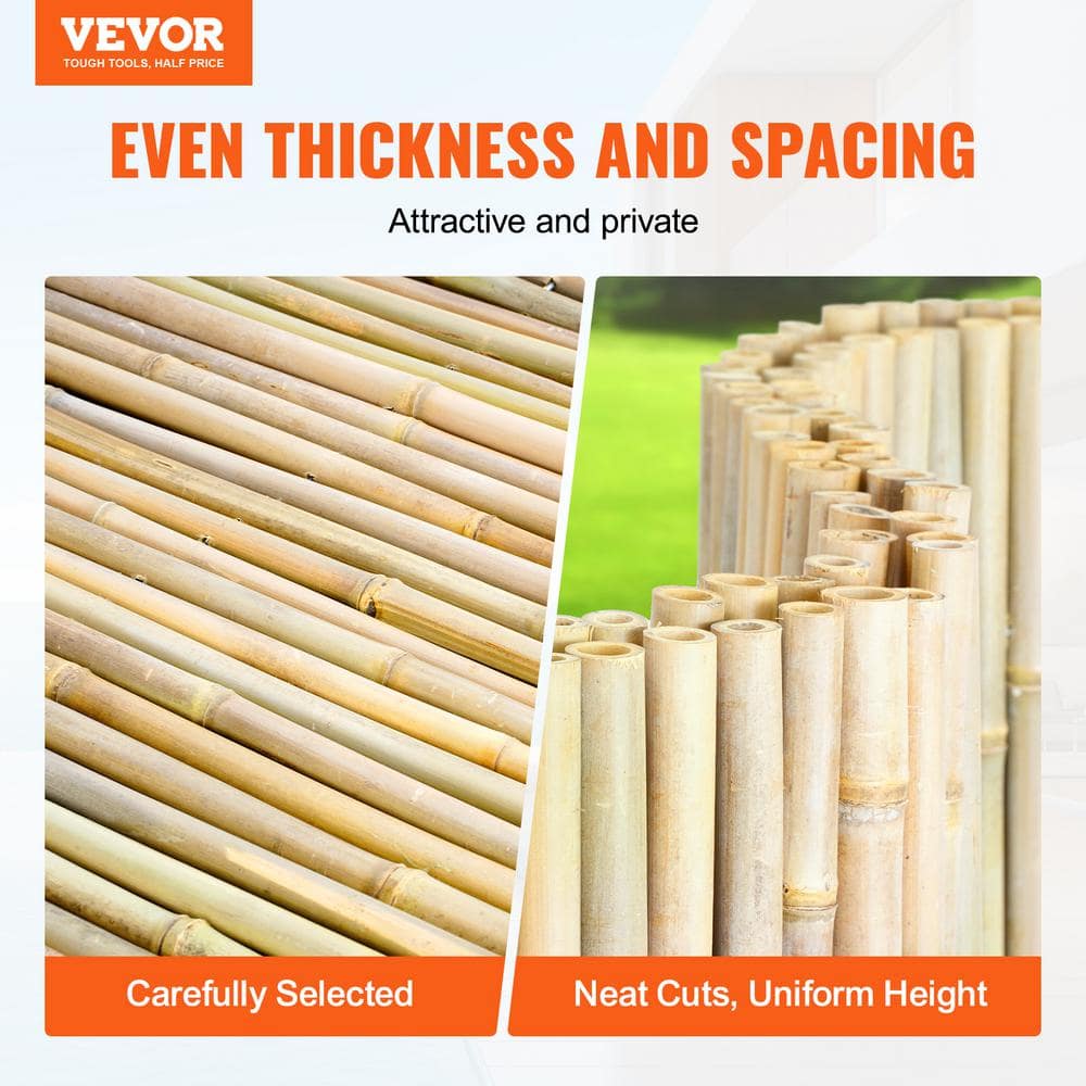 Natural Bamboo Privacy Fence Panel with Galvanized Steel Wire, 4 ft H x 6 ft L