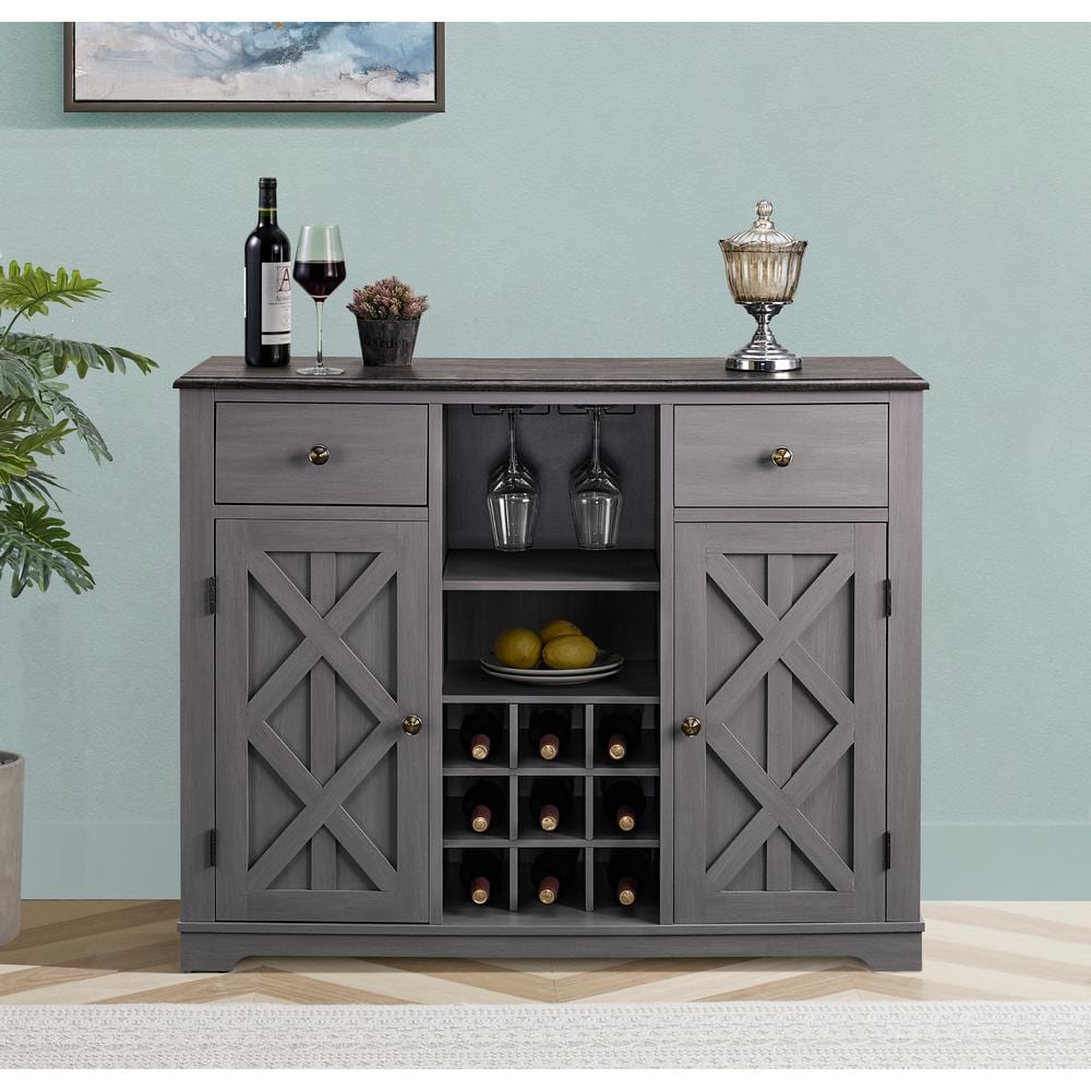 FESTIVITY Gray Wood Bar with Brushed Nickel KnobsFWC20101