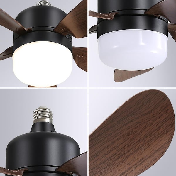 16 in. Indoor Black Socket Ceiling Fan with Light and Remote, LED Light Included