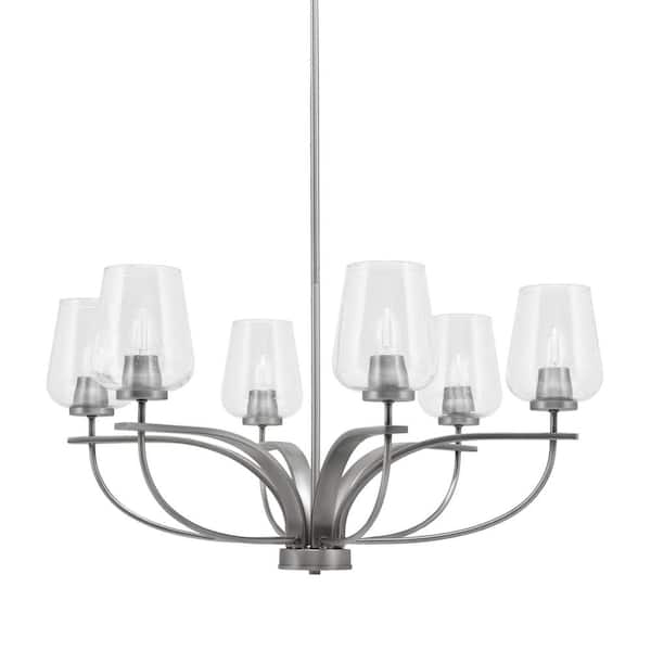 Unbranded Olympia 6 Light, Uplight, Chandelier, Graphite Finish, 5 in. Clear Bubble Glass