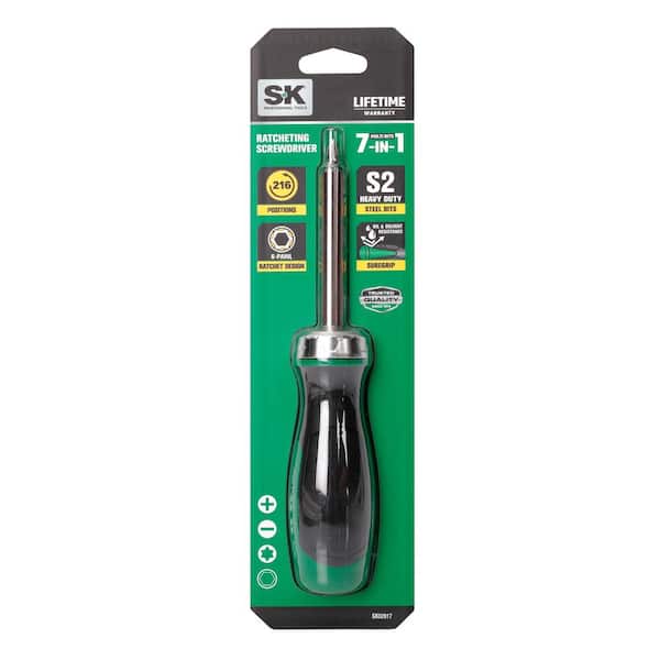 SK SK02017 216P 7-in-1 Ratcheting Screwdriver-1/4 in. Nut Drive