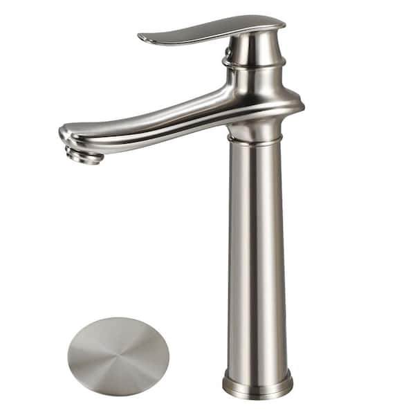AKLFGN Single Handle Single Hole Bathroom Vessel Sink Faucet Waterfall Bathroom Sink Faucet with Pop-Up Drain in Brushed Nickel