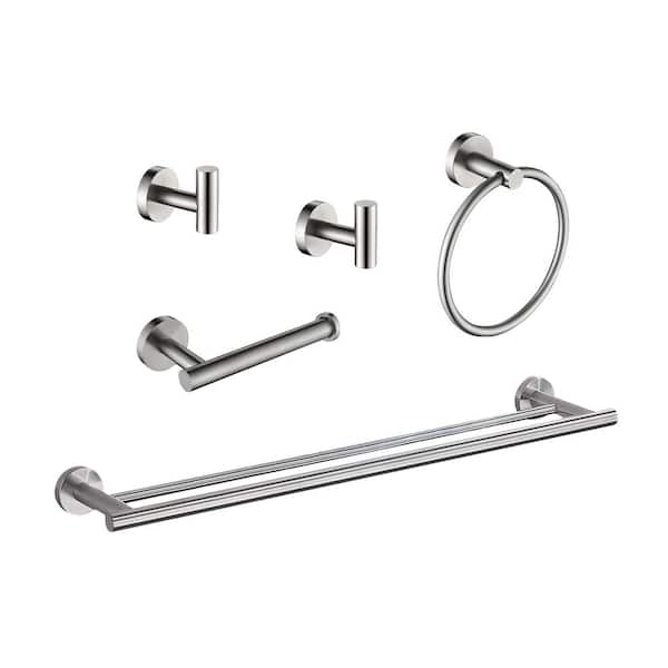 Brushed Nickel 5-Pieces Bathroom Hardware Accessories Set Bath Towel Bar Towel Ring for Wall Mounted