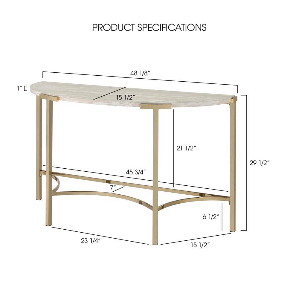 Champagne Gold Metal Half-Circle Console Table with Faux Marble Top