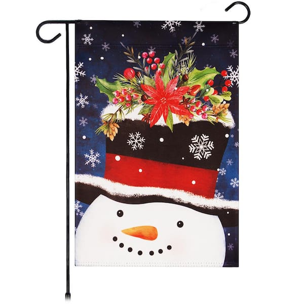 G128 1 ft. x 1.5 ft. Polyester Christmas Snowman with Festive Evergreen Top Hat 2-Sided Garden Flag Printed Blockout