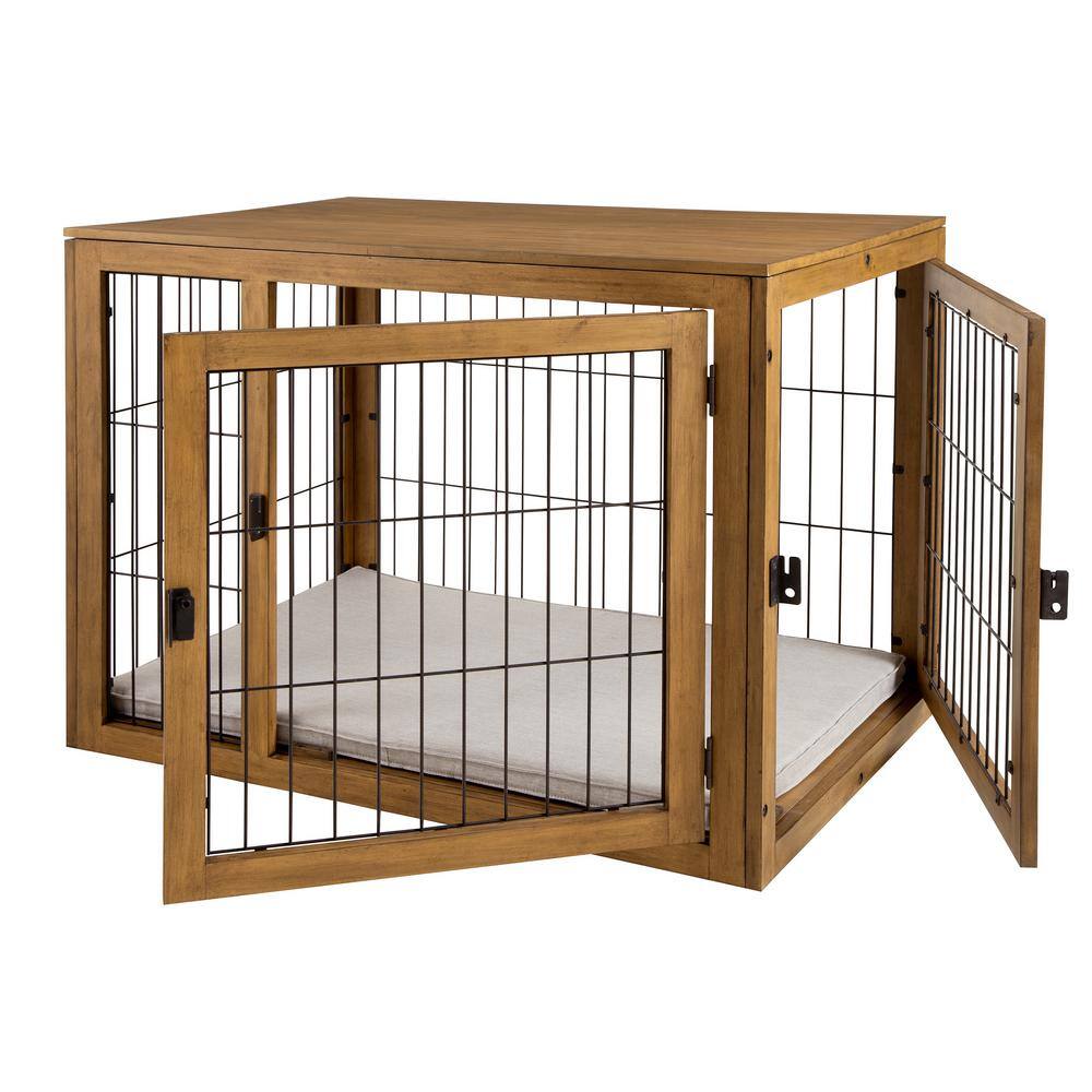 Medium Natural Acacia Wood and Metal Dog Crate Table