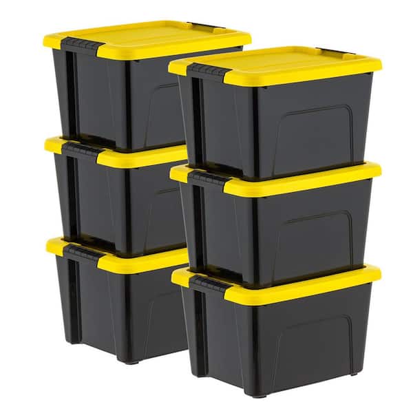 20 qt. /5 Gal. Plastic Storage Bins with Lids, Black Latching Stackable Totes 6Pk