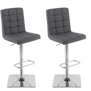 Adjustable Height Dark Grey Square Tufted Fabric Bar Stool (Set of 2)