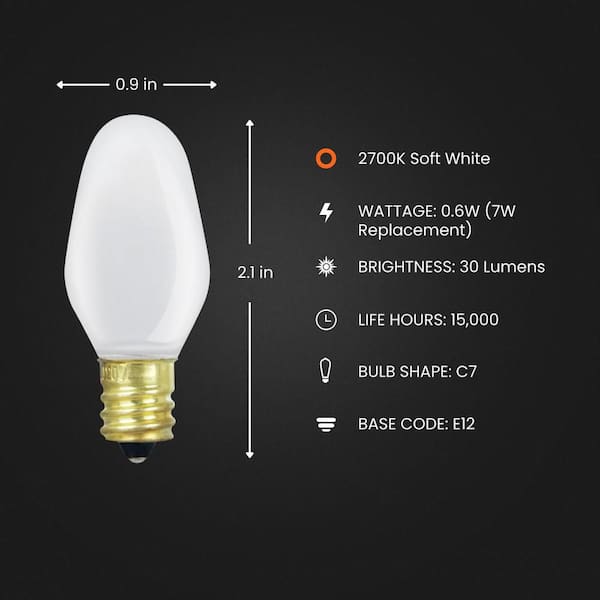 7-Watt Equivalent C7 2700K White LED E12 Night Light Bulb (2-Pack)