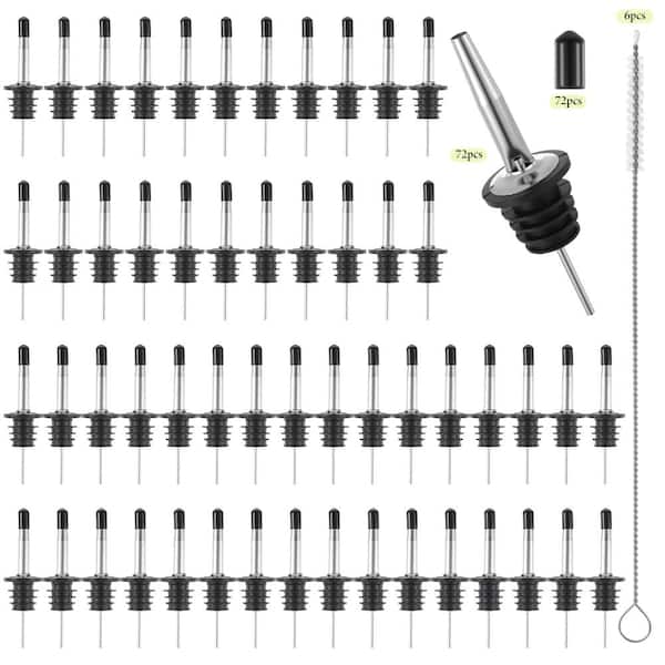 72-Pack Stainless Steel Speed Pourers for Liquor Bottles with Dust Covers and 6 Cleaning Brushes Pourers,