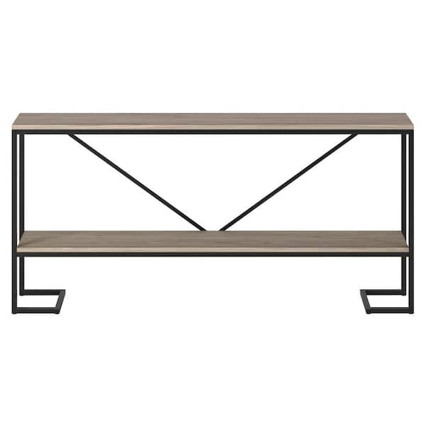 Meyer&Cross Phoebe 64 in.Blackened Bronze and Antiqued Gray Oak Console Table with MDF Top