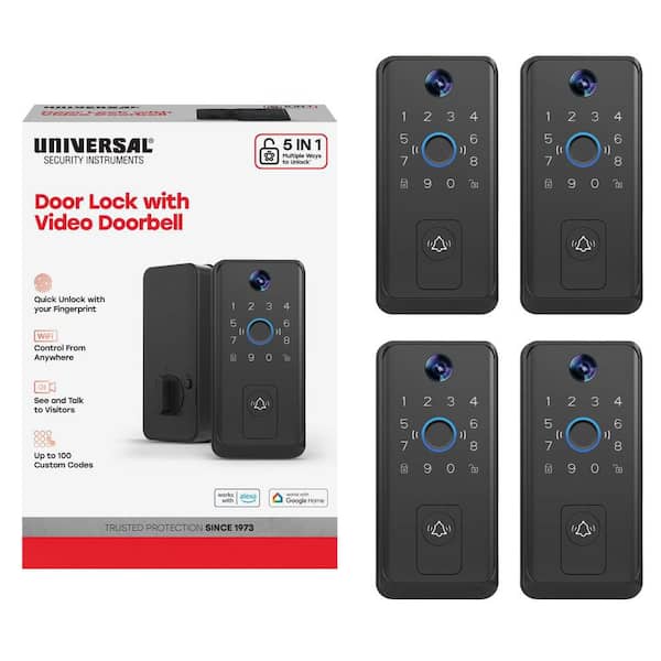 Black Single-Cylinder Smart Lock Wi-Fi Thumbturn Deadbolt with Video, Finger Print, Keypad, App, & 2-Way Audio (4-Pack)