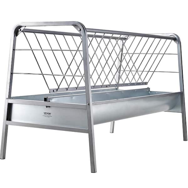 VEVOR Livestock Hay Feeder, 2 in 1 Grain and Hay Feeder, 80-Gal. Capacity Pasture Feeder, 59 in. Long Goat Hay Feeder