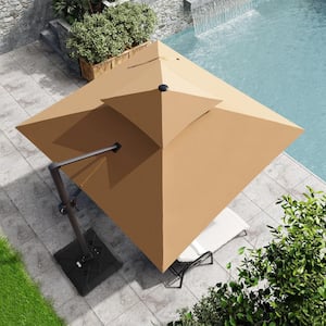 Double top 10 ft. x 10 ft. Rectangular Heavy-Duty 360-Degree Rotation Cantilever Outdoor Patio Umbrella in Tan