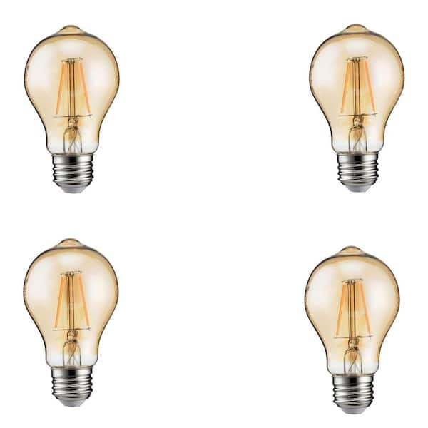 Philips 60-Watt Equivalent A19 Dimmable Indoor/Outdoor Vintage Glass Edison LED Light Bulb Amber Warm White (2200K) (4-Pack)