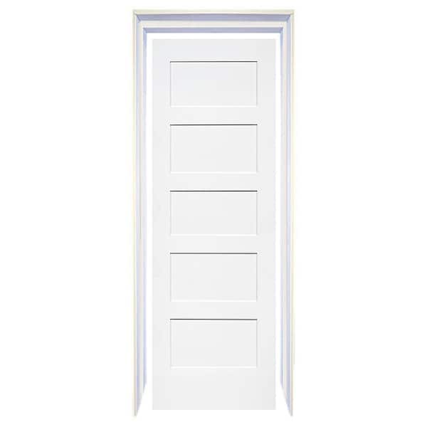 80 in. H x 24 in. W 5-Panel Shaker White Solid Core Wood Slab with Jamb Kit