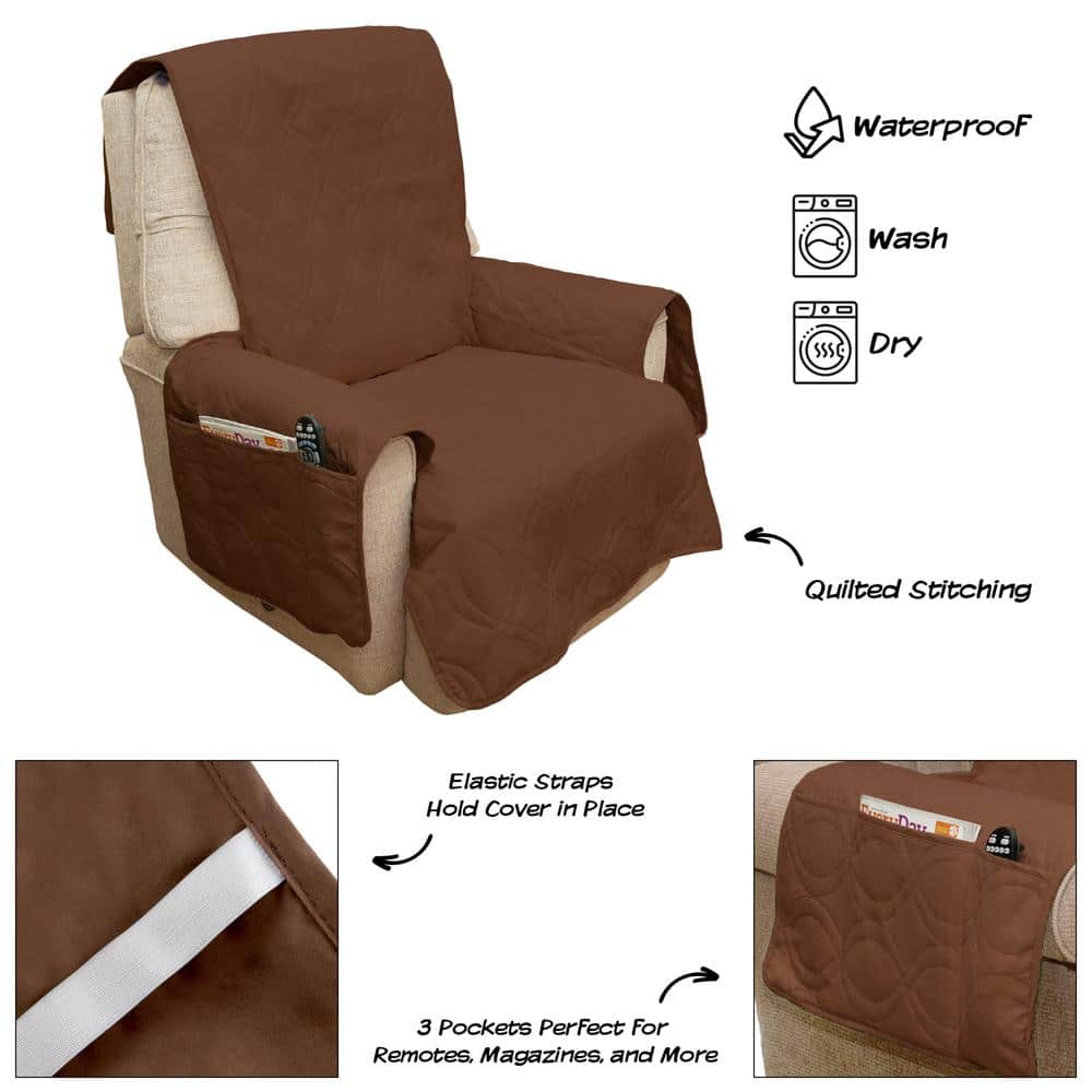 Brown Quilted Waterproof Chair Cover with Storage Pockets