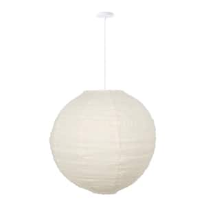 Orb 20 in. 60-Watt 1-Light Ivory Hanging Lantern Pendant-Light with Round Fabric Shade and White Hardwire