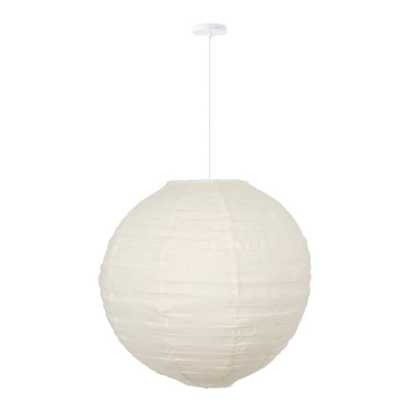 MPG Orb 20 in. 60-Watt 1-Light Ivory Hanging Lantern Pendant-Light with Round Fabric Shade and White Hardwire