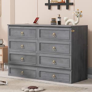 Gray Wood Frame Queen Murphy Bed with A Large Drawer