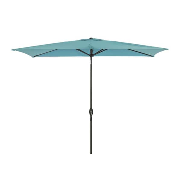 ITOPFOX 6.5 ft. x 10 ft. Aluminum Pole Market Patio Umbrella in Lake Blue with Push Button Tilt, Crank for PoolDeck and Beaches