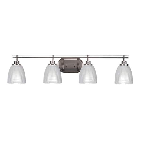 Unbranded Monroe 38.25 in. 4-Light Brushed Nickel Vanity Light with 5 in. Clear Ribbed Glass Shade no Bulbs Included